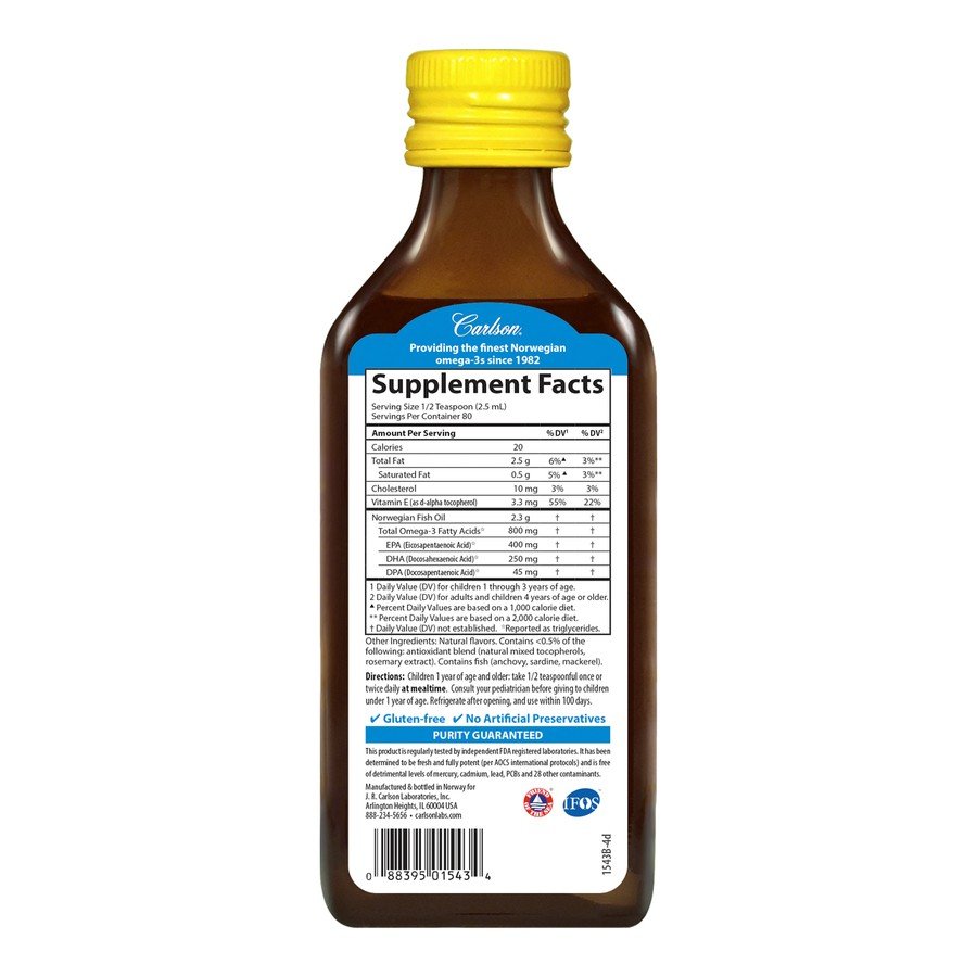 Carlson Laboratories Kids Very Finest Fish Oil Lemon 200 ml Liquid