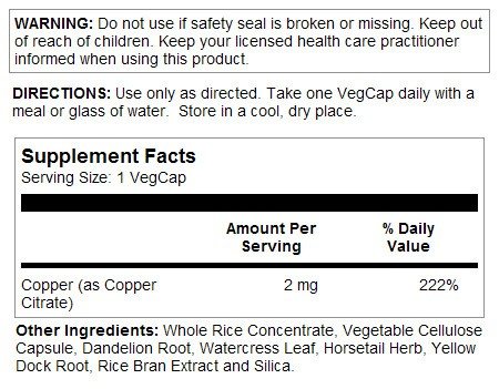 Solaray Copper Citrate 2 mg 60 Capsule