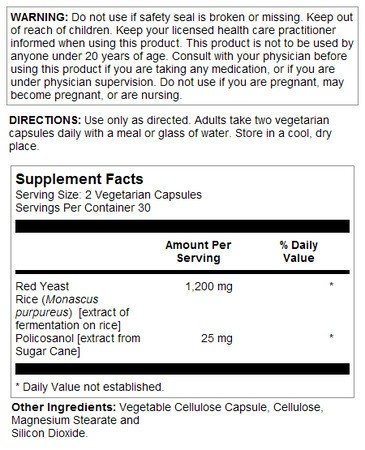 LifeTime Red Yeast Rice 1200 mg &amp; Policosanol 25 mg 60 VegCap