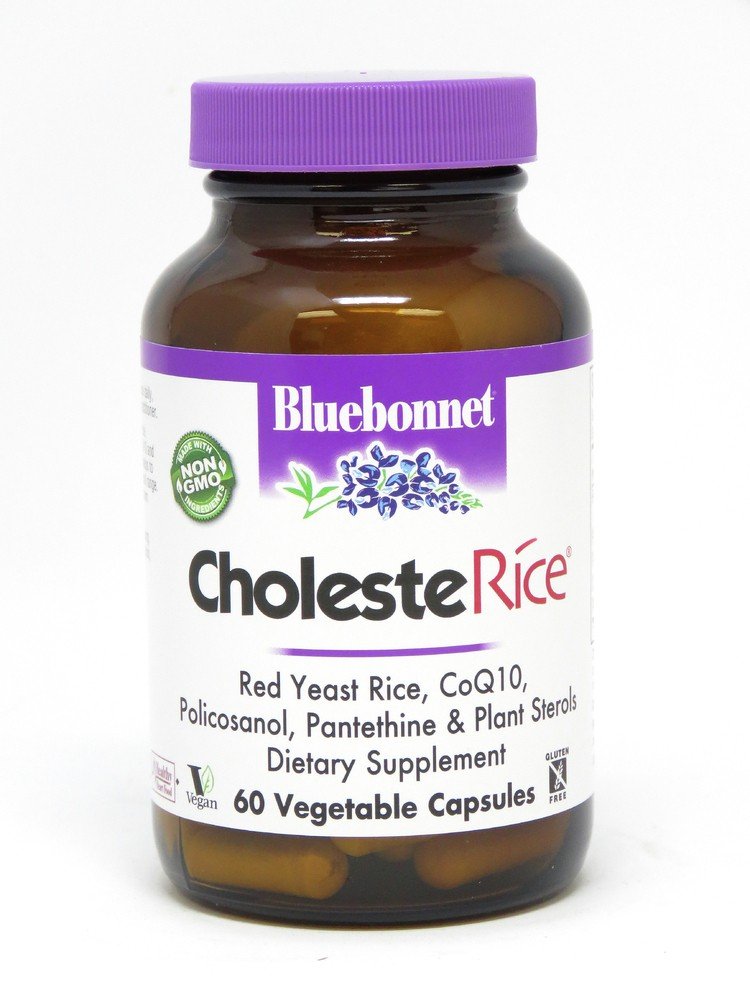 CholesteRice | Bluebonnet | Red Yeast Rice | C o Q 10 | Policosanol | Pantethine | Plant Sterols | Vegan | Gluten Free | Non GMO | Dietary Supplements | 60 VegCaps | 60 Capsules | VitaminLife