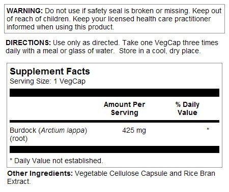 Solaray Burdock Root 425mg 100 Capsule