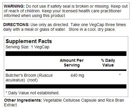 Solaray Butcher&#39;s Broom 440mg 100 VegCaps