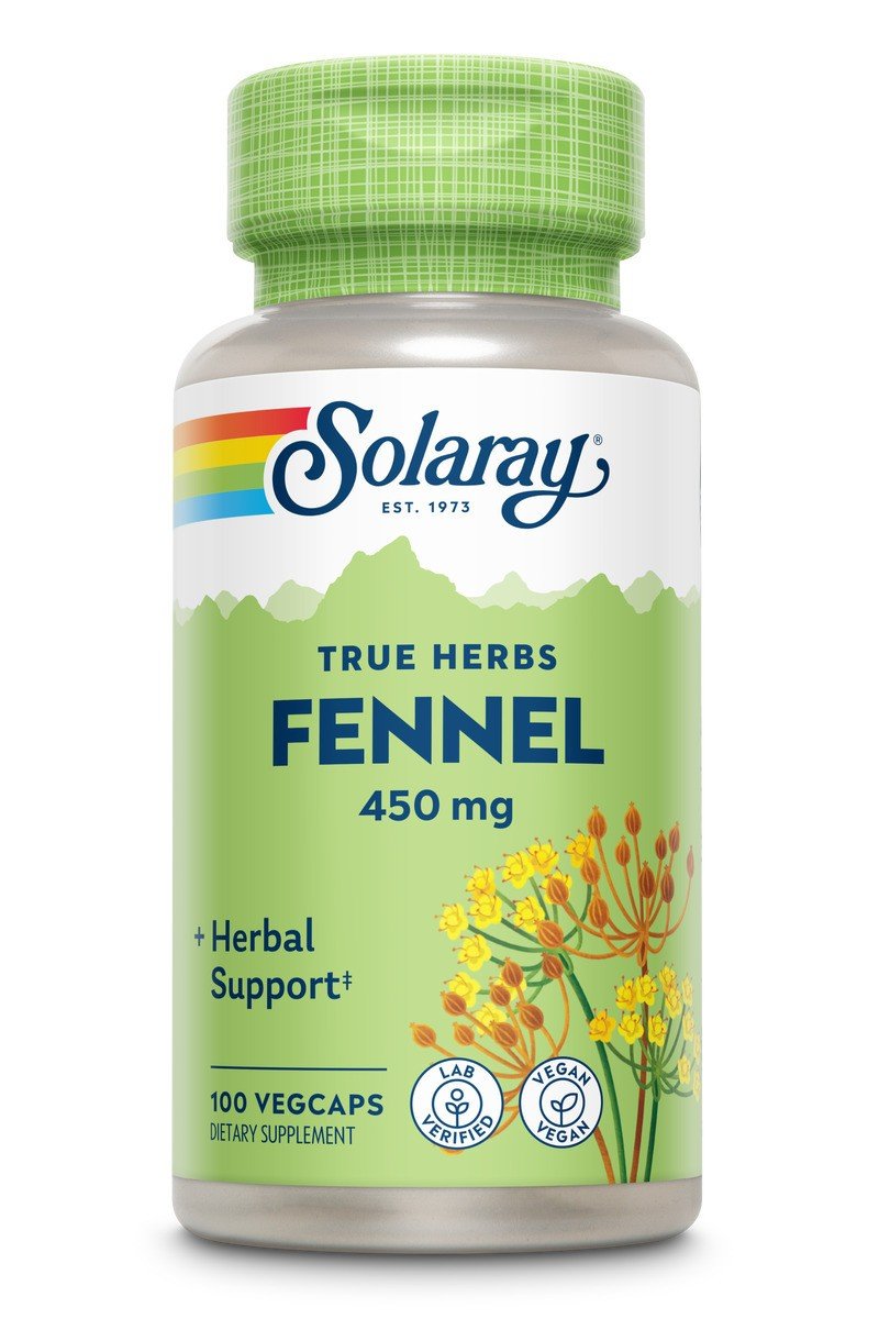 Fennel Seeds | Solaray | True Herbs | 450 milligrams Fennel Seed | Vegan | Herbal Support | Dietary Supplement | 100 VegCaps | VitaminLife