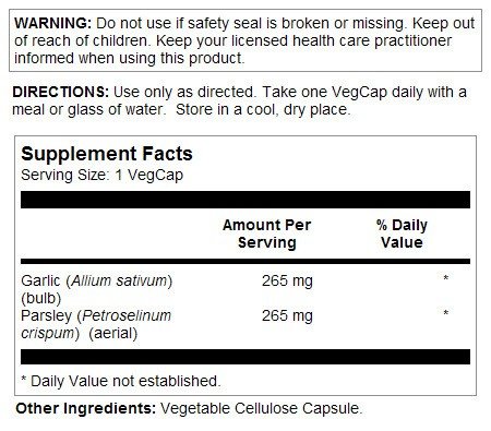 Solaray Garlic and Parsley 530mg 100 Capsule