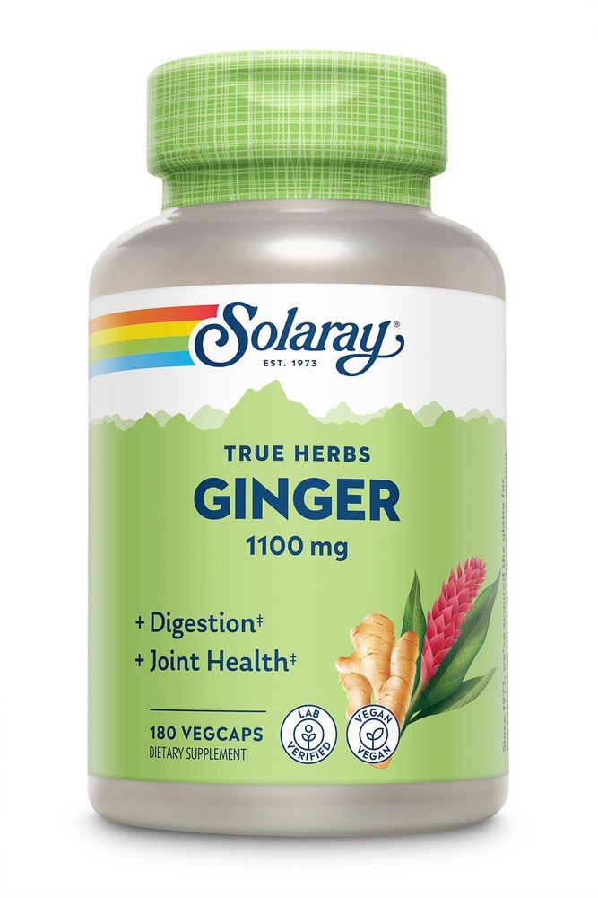 Ginger | Solaray True Herbs | 1100 milligrams Ginger | Digestion | Joint Health | Dietary Supplement | Vegan | 180 VegCaps | 180 Vegetable Capsules | VitaminLife