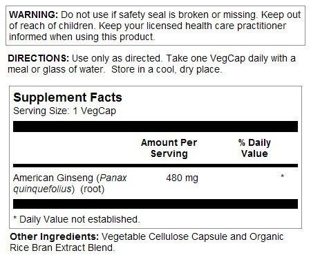 Solaray American Ginseng Root 480mg 50 VegCap