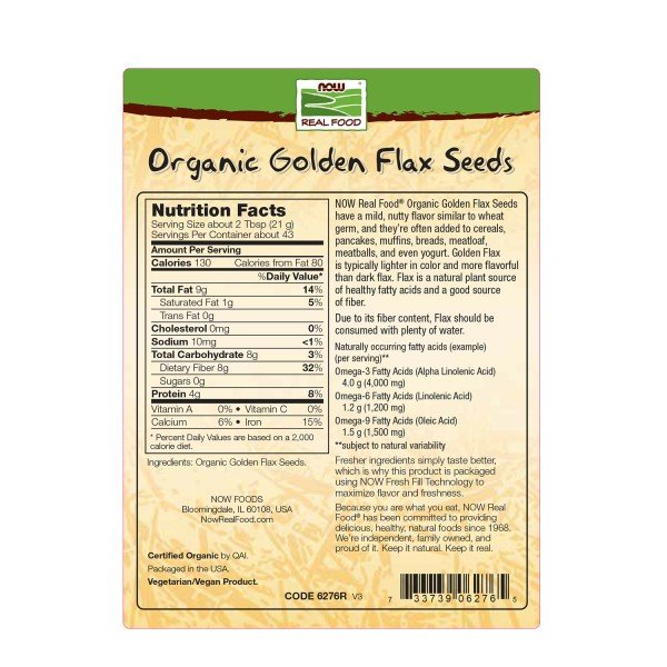 Now Foods Organic Golden Flax Seeds 2 lbs Seed