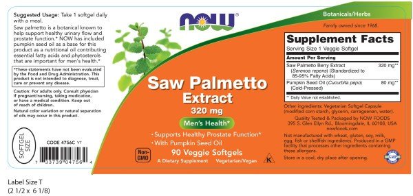 Now Foods Saw Palmetto Extract 320mg 90 Veg Softgel