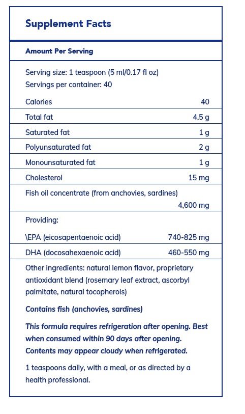 Pure Encapsulations EPA/DHA Liquid (Lemon Flavor) 200 ml Liquid