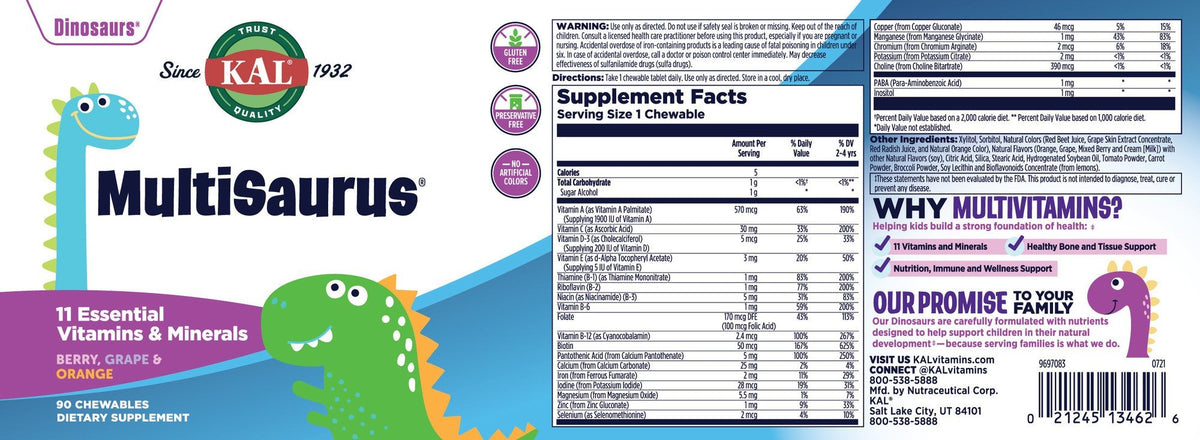 Kal MultiSaurus Berry, Grape &amp; Orange 90 Chewable