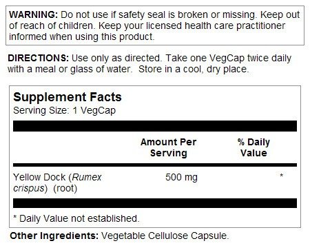 Solaray Yellow Dock 500mg 100 VegCaps