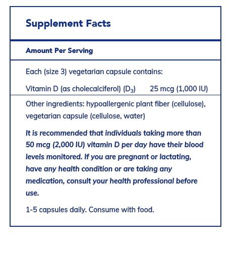 Pure Encapsulations Vitamin D3 1,000 IU 60 Vegcap