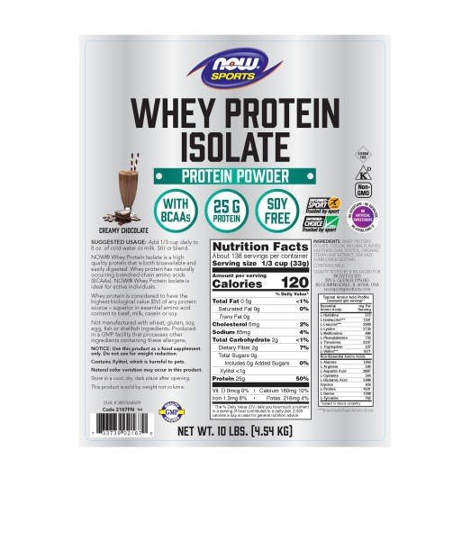 Now Foods Chocolate Whey Protein Isolate 10 lbs Powder