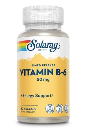 50 milligrams Vitamin B6 as Pyridoxine HCI | Solaray | Energy Support | Timed Release | Vegan | Dietary Supplement | 60 VegCaps | Capsules | VitaminLife