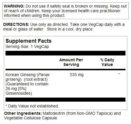 Solaray Korean Ginseng Root Extract 535mg 60 VegCap