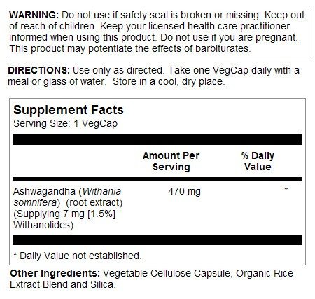 Solaray Ashwaganda Root Extract Ayurvedic 470mg 60 Capsule