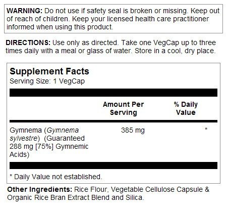 Solaray Gymnema Leaf Extract 385mg (Ayurvedic Herbs) 60 Capsule