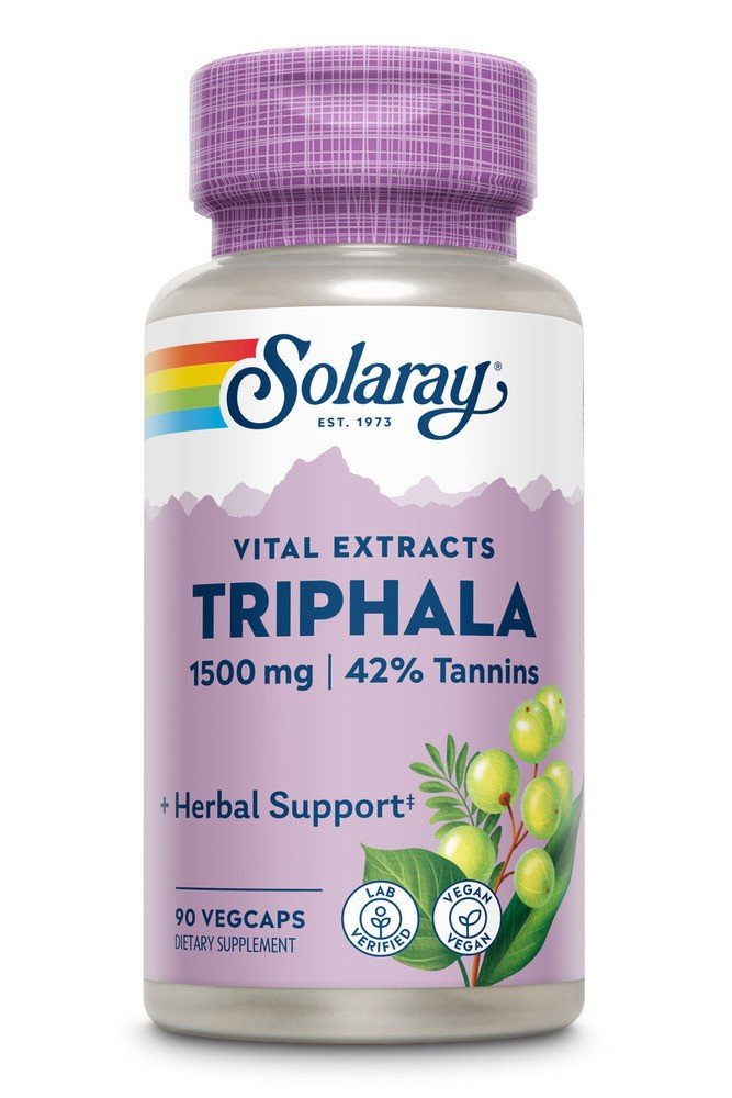 Triphala Extract | Solaray Vital Extracts | 42% Tannins | Herbal Support | Ayurvedic | Vegan | Dietary Supplement | 90 VegCaps | Capsules | VitaminLife