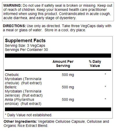 Solaray Triphala Extract 500mg (Ayurvedic) 90 VegCaps