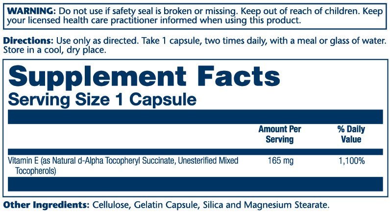 Solaray Dry Vitamin E 165 mg (200 IU) 100 Capsule