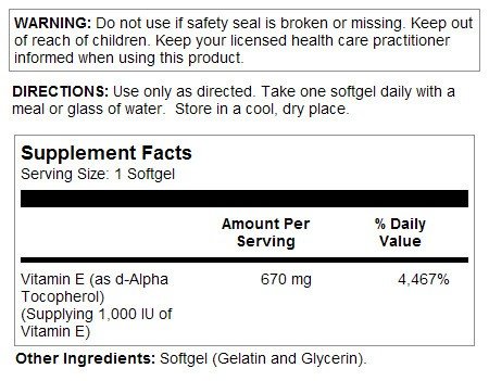 Solaray Vitamin E-1000 IU 60 Softgel