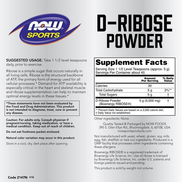 Now Foods D-Ribose Powder, 100 % pure 8 oz Powder