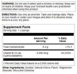 Solaray Vitamin B-12 2000mcg 90 Lozenge