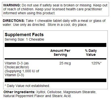 Kal D-3 25 mcg ( 1000 IU) Peppermint 200 Chewable