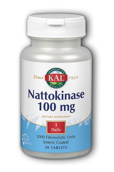 Nattokinase 100 milligrams | Kal | Nattokinase Soybean Fibrinase | 2000 Fibrinolytic Units | 1 Daily | Dietary Supplement | 30 Tablets | VitaminLife