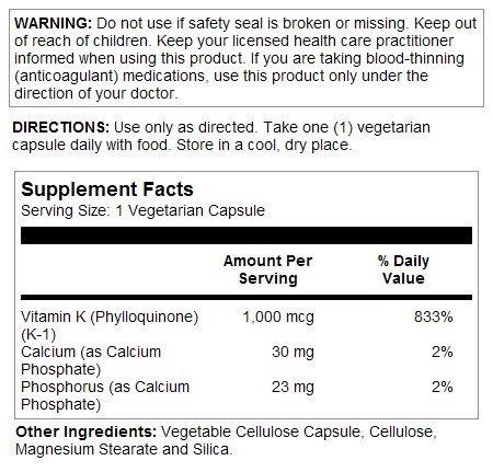 Natures Life Vitamin K 1000 mcg 50 VegCap