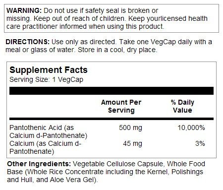 Solaray Pantothenic Acid 500mg 100 VegCaps