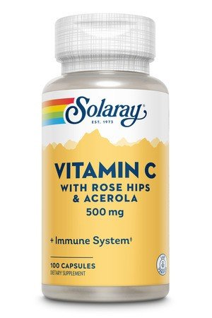 Vitamin C with Rose Hips &amp; Acerola | Solaray | 500 milligrams Vitamin C | Immune System | Dietary Supplement | 100 Capsules | VitaminLife