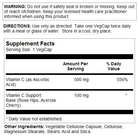 Solaray Vitamin C 500mg, Two Stage 100 Capsule