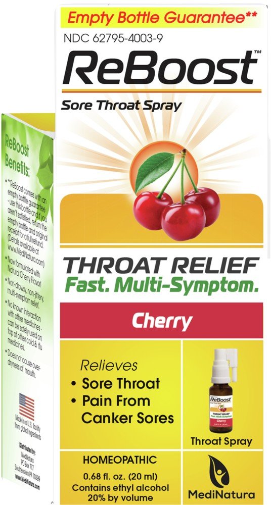 MediNatura Reboost Throat Spray Zinc+13 Cherry 0.68 fl oz Spray