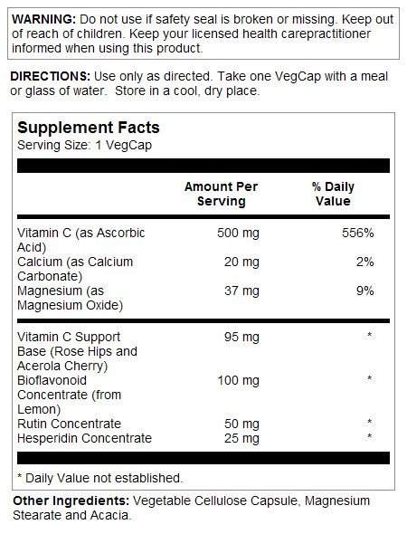 Solaray Buffered Vitamin C with Bioflavonoid Concentrate, 500 mg 100 Capsule