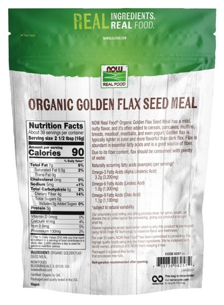 Now Foods Organic Golden Flax Meal 22 oz Powder