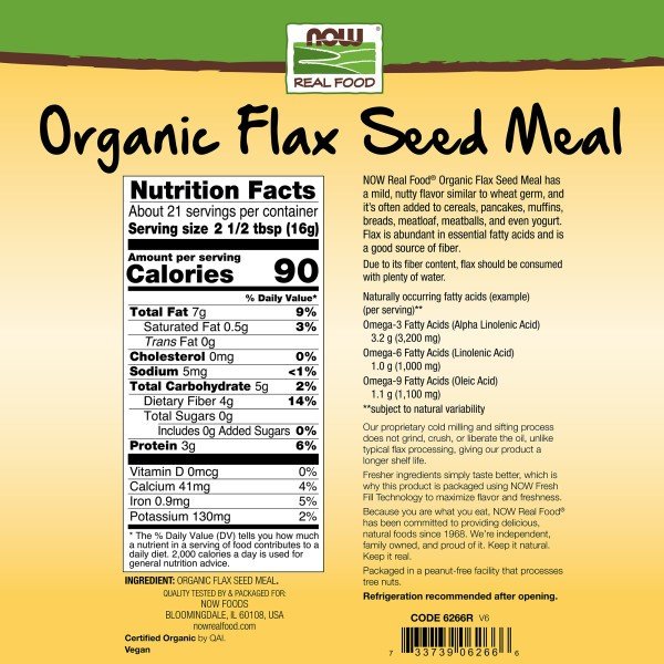 Now Foods Organic Flax Seed Meal 12 oz Packet