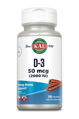 D-3 | Kal | 2000 IU Vitamin D-3 | Bone Support | 1 Daily | Cinnamon Flavor | Dietary Supplement | 200 Chewables | VitaminLife