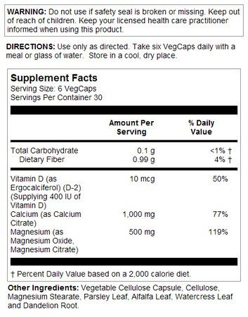 Solaray Cal-Mag Citrate 2:1 ratio with Vitamin D 2 180 VegCap