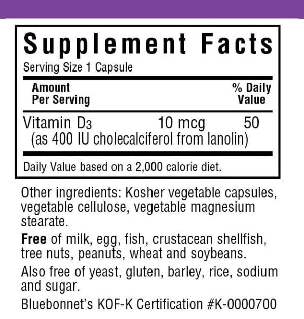 Bluebonnet Vitamin D3 400 IU 90 VegCap