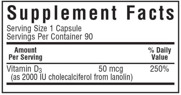 Bluebonnet Vitamin D3 2000 IU 90 VegCap