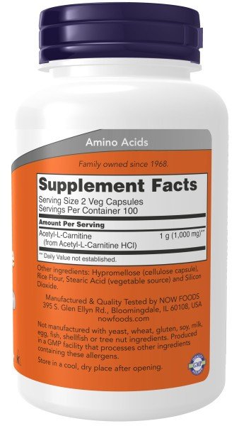 Now Foods Acetyl L-Carnitine 500mg 200 Capsule