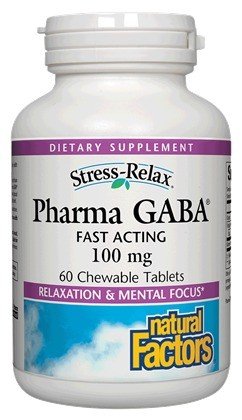 Pharma GABA | Natural Factors | Stress Relax | 100 milligrams of Pharma GABA per Chewable Tablet | Relaxation | Mental Focus | Fast Acting | Dietary Supplement | 60 Chewables | VitaminLife