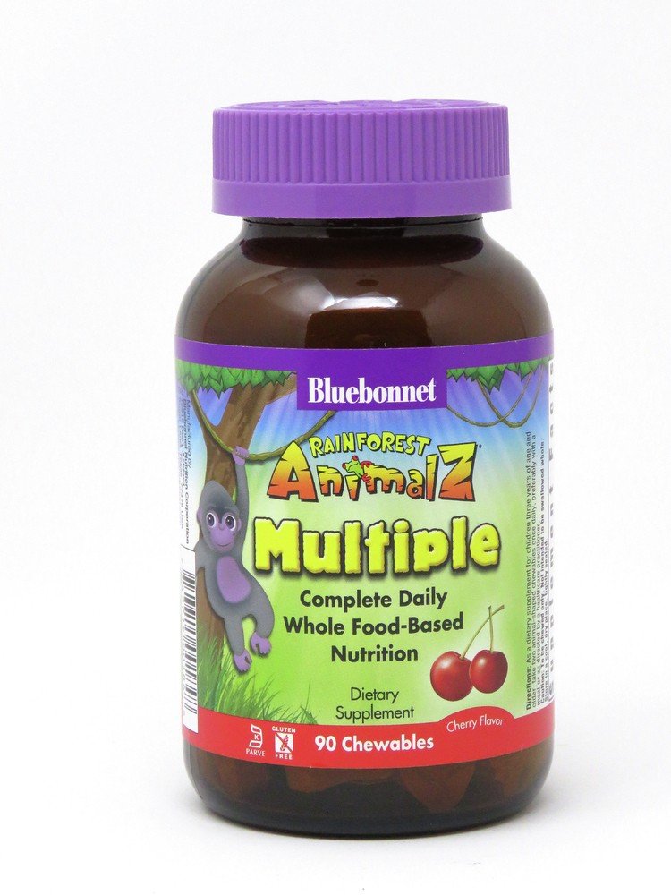 Bluebonnet Super Earth Rainforest Animalz Whole Food Based Multiple For Children Cherry Flavor 90 Chewble Tablets