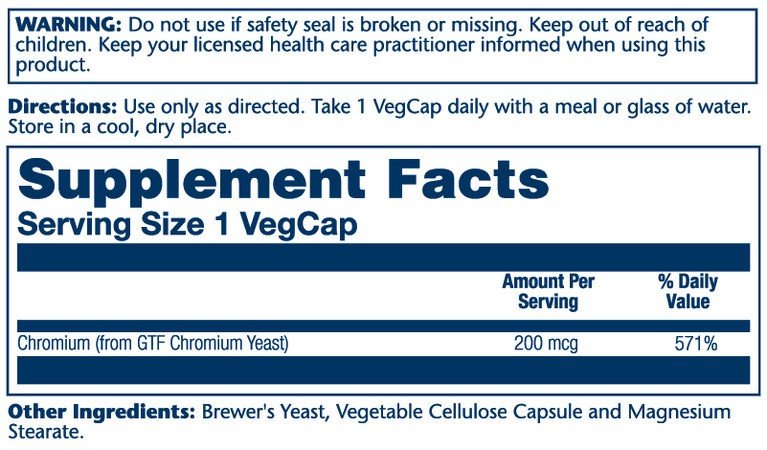 Solaray GTF Chromium 200mcg 100 VegCaps