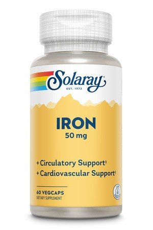 50 milligrams Iron | Solaray | Circulatory Support | Cardiovascular Support | Dietary Supplement | 60 VegCaps | 60 Vegetable Capsules | VitaminLife