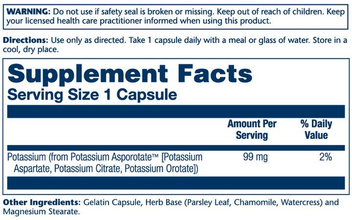 Solaray Potassium 99mg Asporotate 200 Capsule