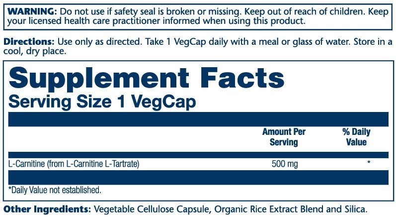 Solaray Free-From L-Carnitine 500mg 30 VegCaps