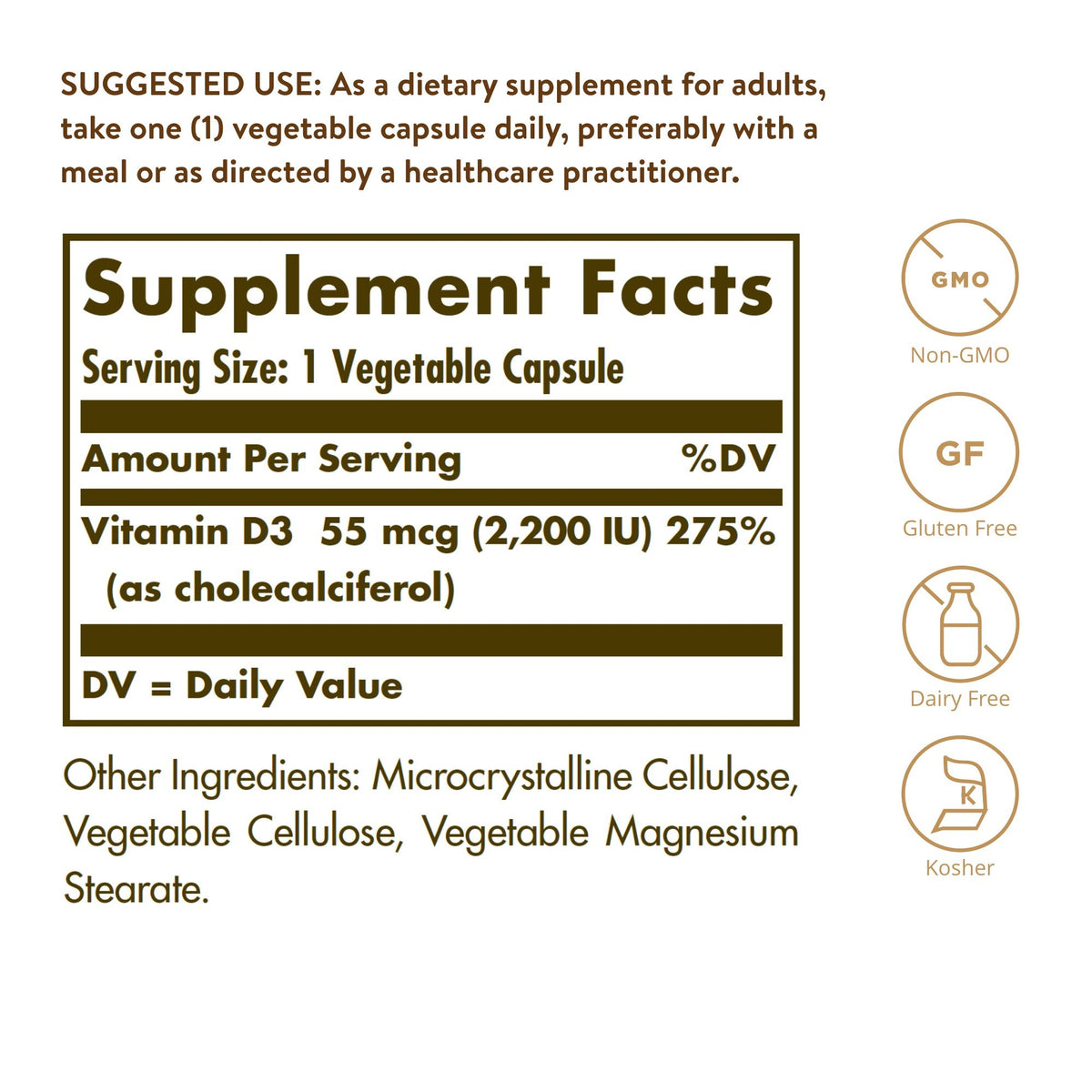 Solgar Vitamin D3 55 mcg ( 2200 IU) 50 VegCap