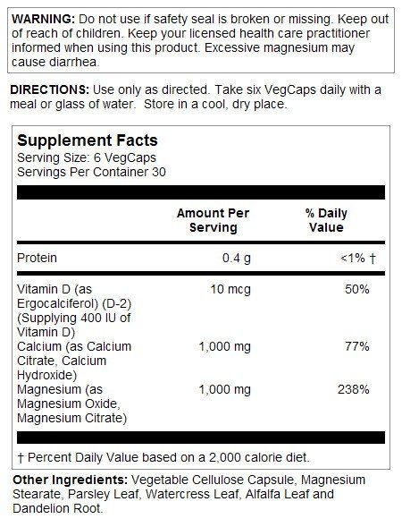 Solaray Cal Mag Citrate w/Vitamin D 1:1 180 VegCap